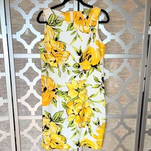 Kim Rogers Yellow, Green And White  Sheath Midi Dress